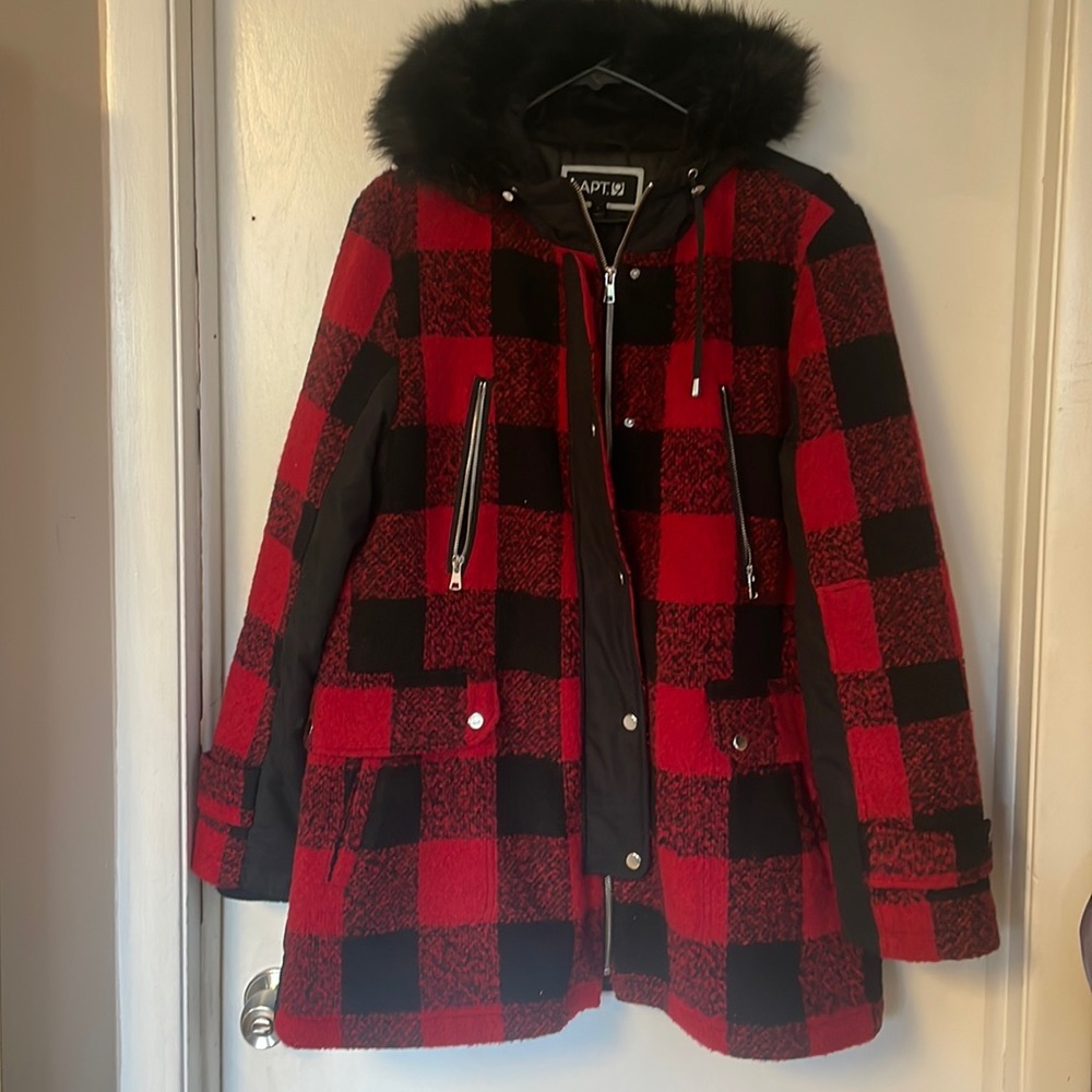 APT. 9 Red & Black winter coat with hoodie size Large